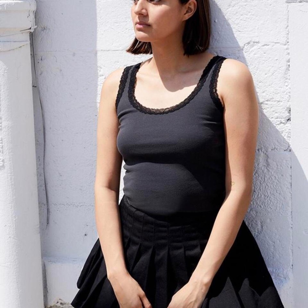 Brandy Melville Black Ronnie Lace Trim Tank Top